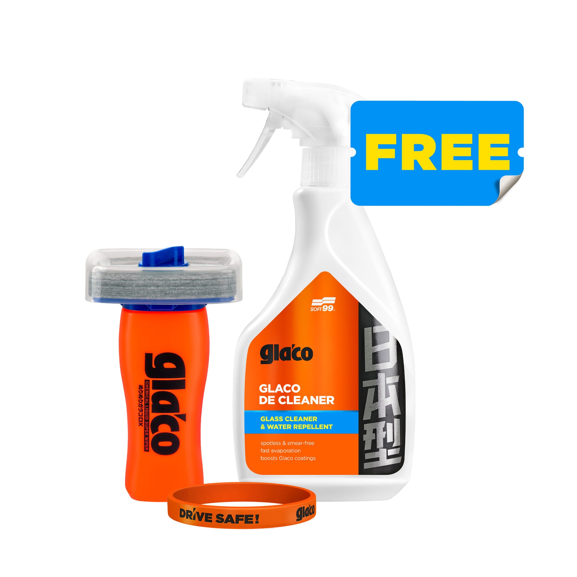 Glaco DX + Glaco De Cleaner 500ml + Armband DRIVE SAFE