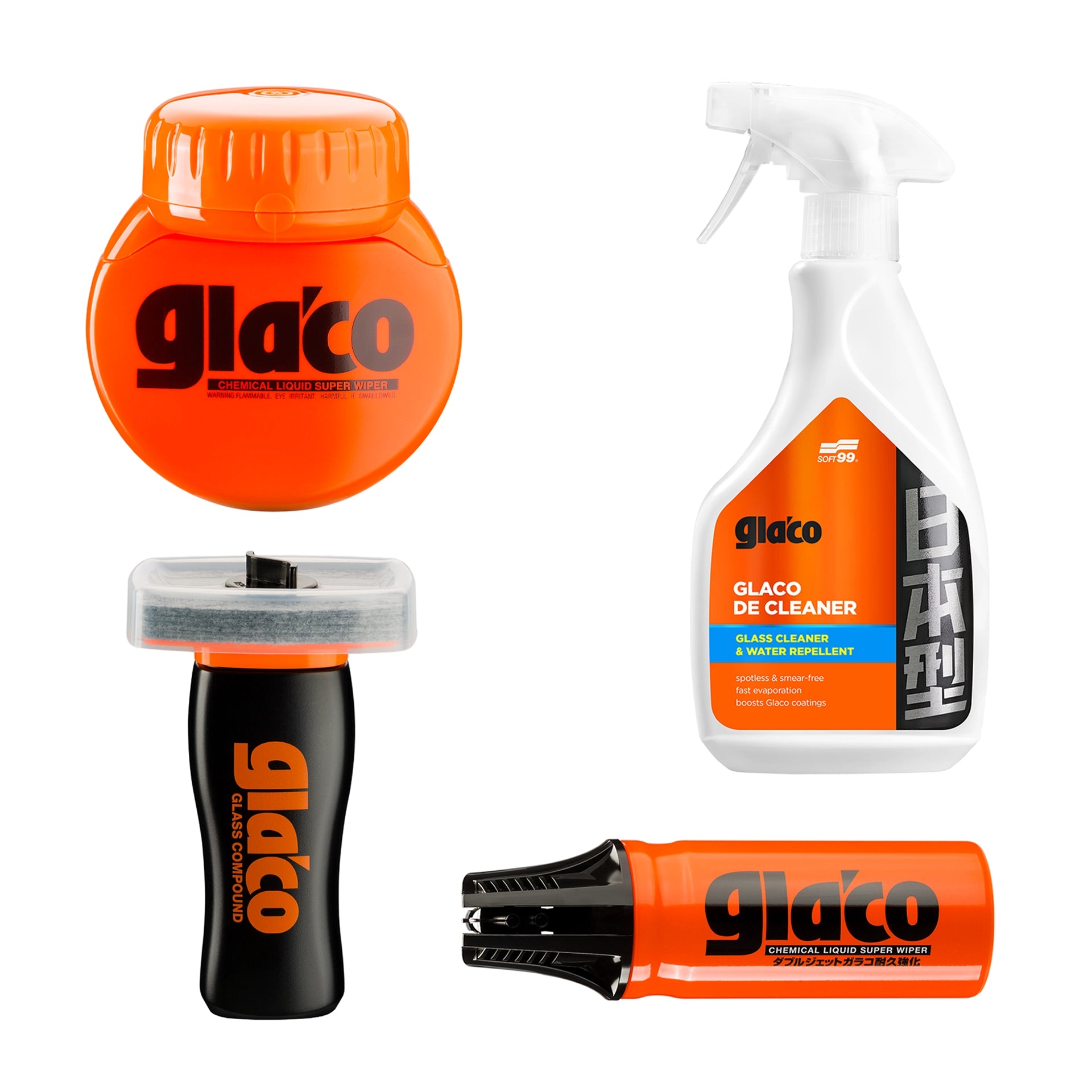 Glaco Total Set, Umfassendes Set zur Reinigung und zum Schutz von Autoglas