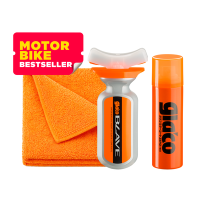 Glaco Motorbike Set, Regenabweisende Beschichtungen für Helmvisiere, Motorradscheiben und Seitenspiegel